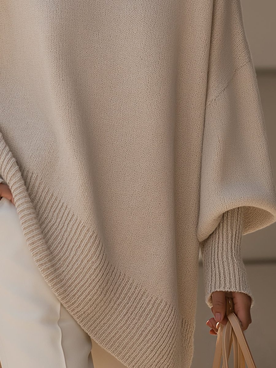 Bathilde Merino Wool Oversized Asymmetrical Knit Sweater for Women