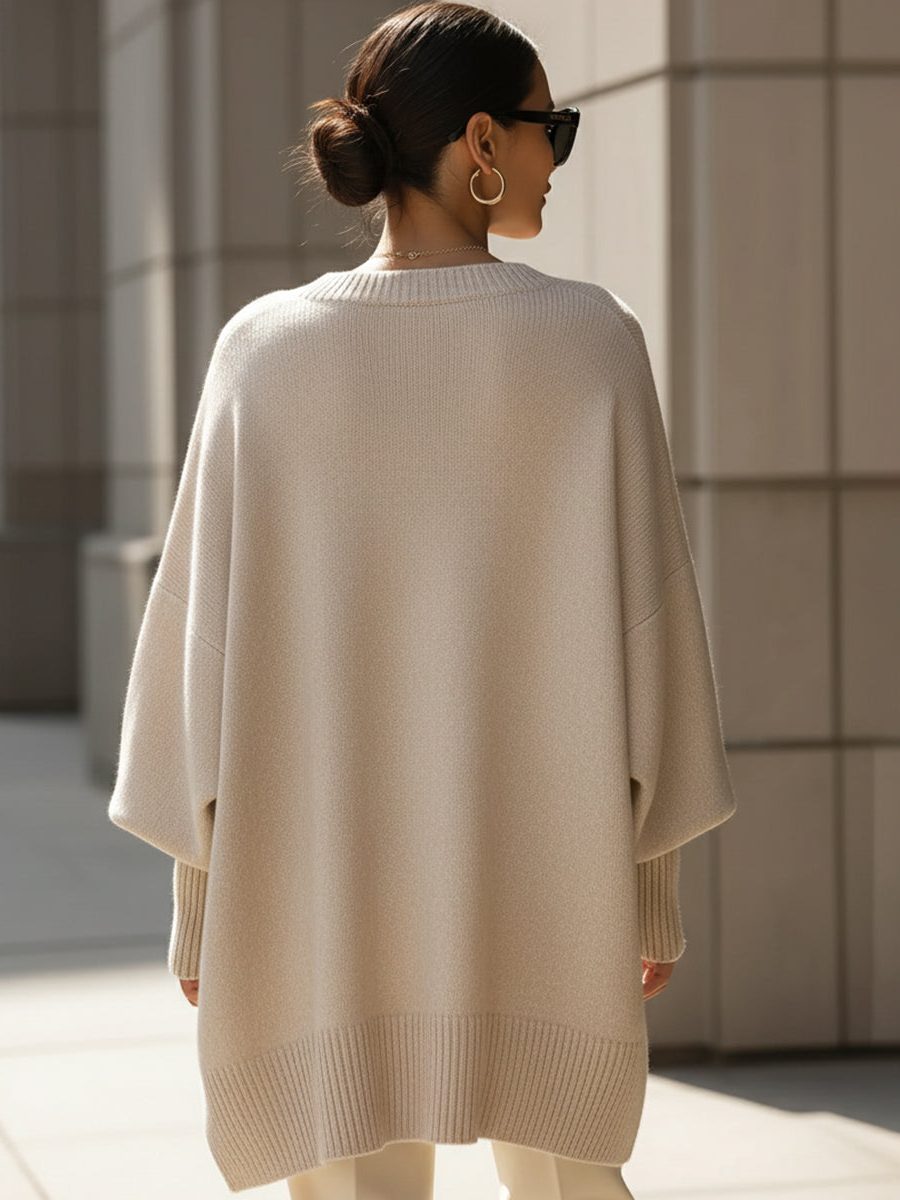 Bathilde Merino Wool Oversized Asymmetrical Knit Sweater for Women