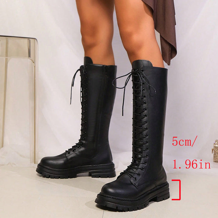 Ianthe Women's Knee High Lace-Up Platform Combat Boots