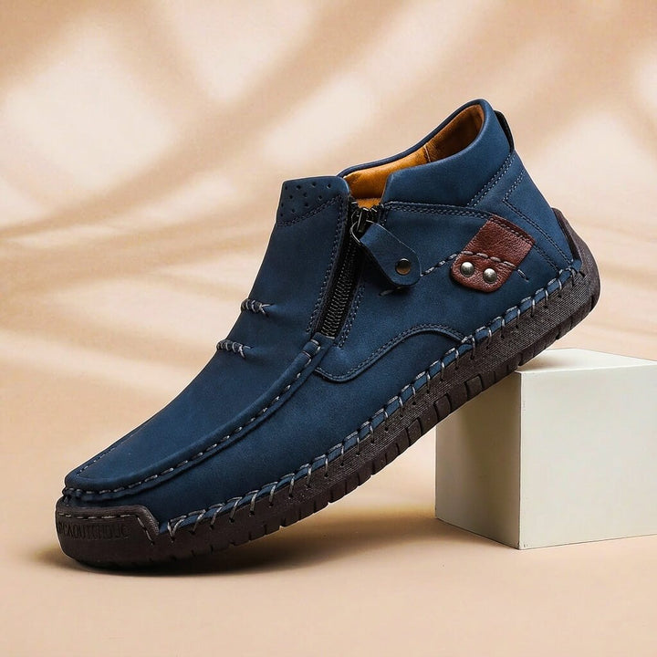 Langford Men's Leather Casual Shoe with Side Zip and Hand-Stitched Detail