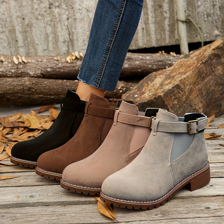 Nora | Suede Chelsea Ankle Boots with Buckle Strap and Chunky Sole for Women