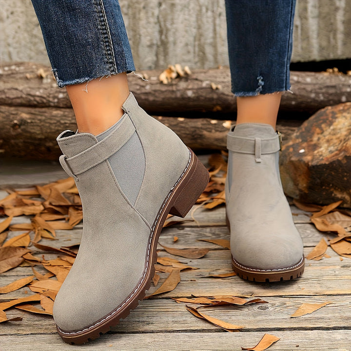 Nora | Suede Chelsea Ankle Boots with Buckle Strap and Chunky Sole for Women