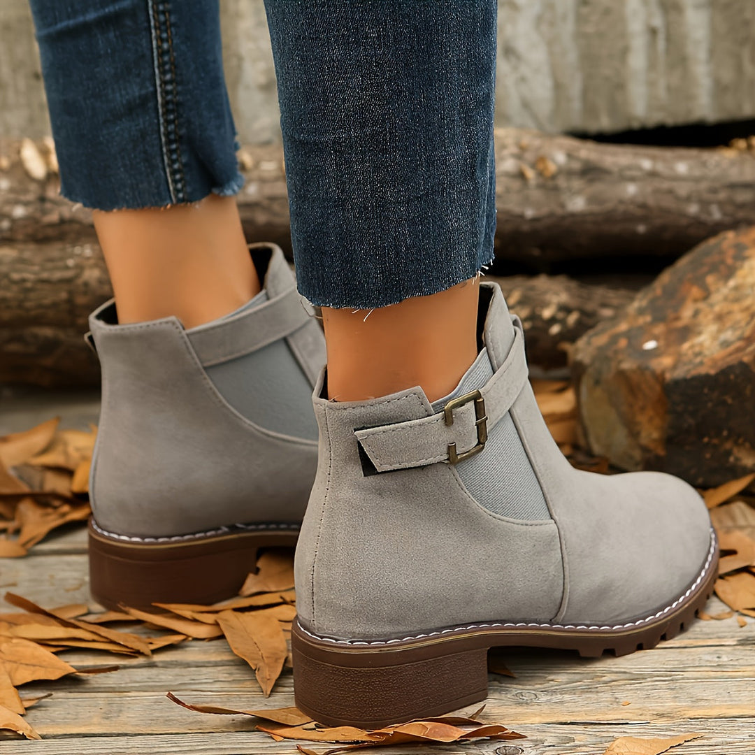 Nora | Suede Chelsea Ankle Boots with Buckle Strap and Chunky Sole for Women