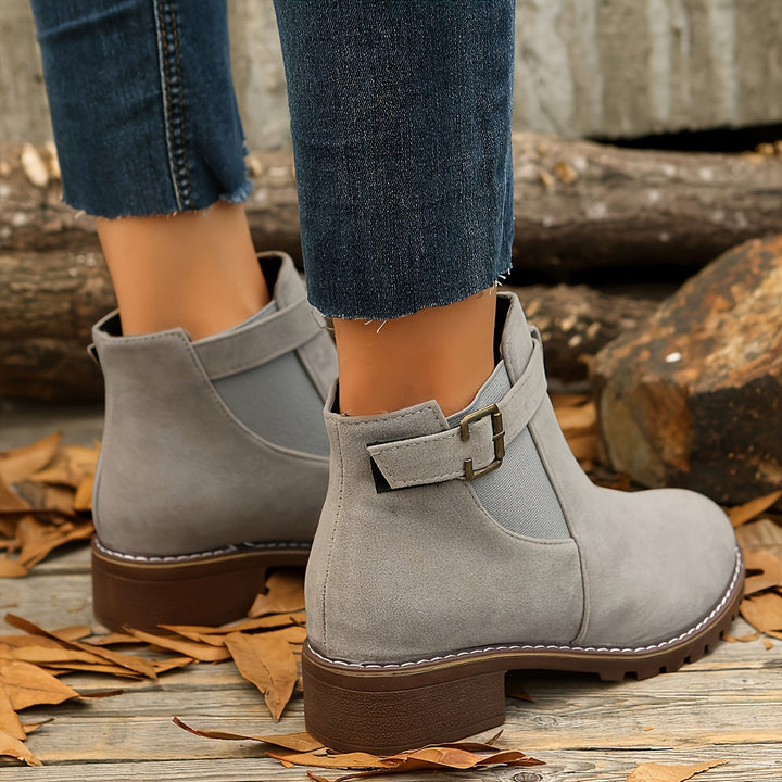 Nora | Suede Chelsea Ankle Boots with Buckle Strap and Chunky Sole for Women
