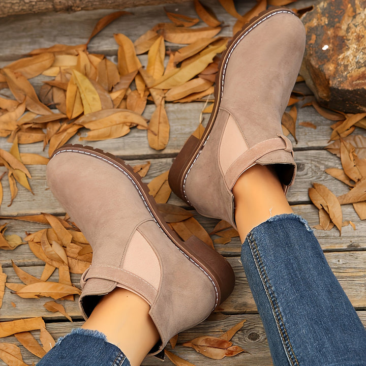 Nora | Suede Chelsea Ankle Boots with Buckle Strap and Chunky Sole for Women