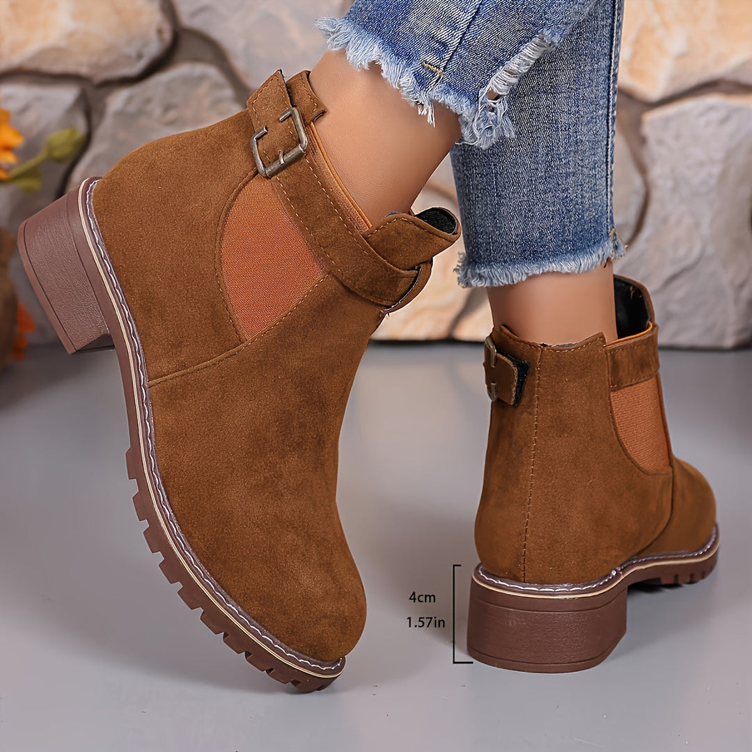 Nora | Suede Chelsea Ankle Boots with Buckle Strap and Chunky Sole for Women