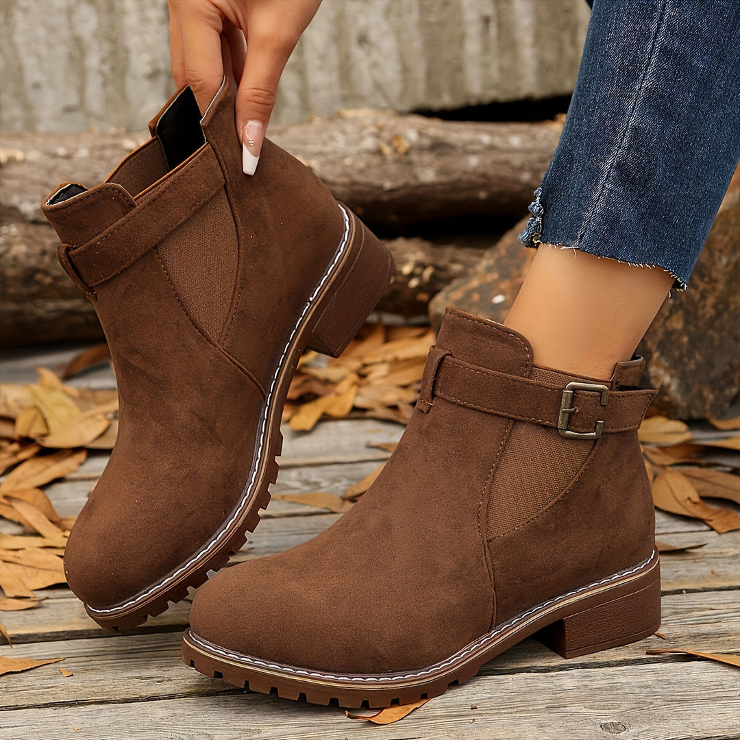 Nora | Suede Chelsea Ankle Boots with Buckle Strap and Chunky Sole for Women