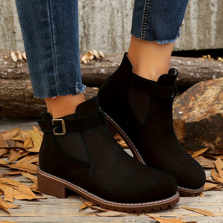 Nora | Suede Chelsea Ankle Boots with Buckle Strap and Chunky Sole for Women
