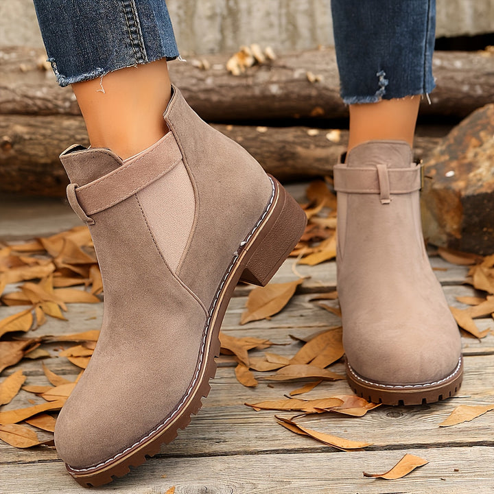 Nora | Suede Chelsea Ankle Boots with Buckle Strap and Chunky Sole for Women