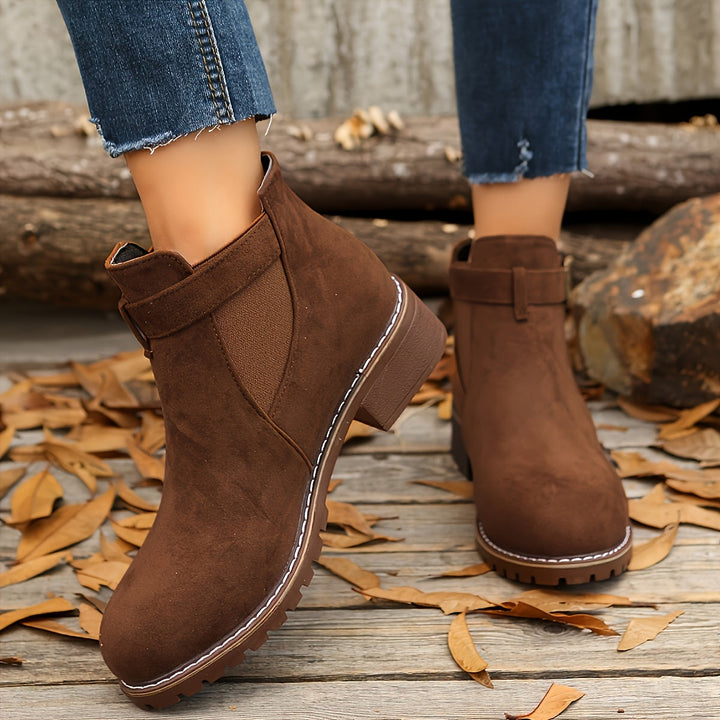 Nora | Suede Chelsea Ankle Boots with Buckle Strap and Chunky Sole for Women