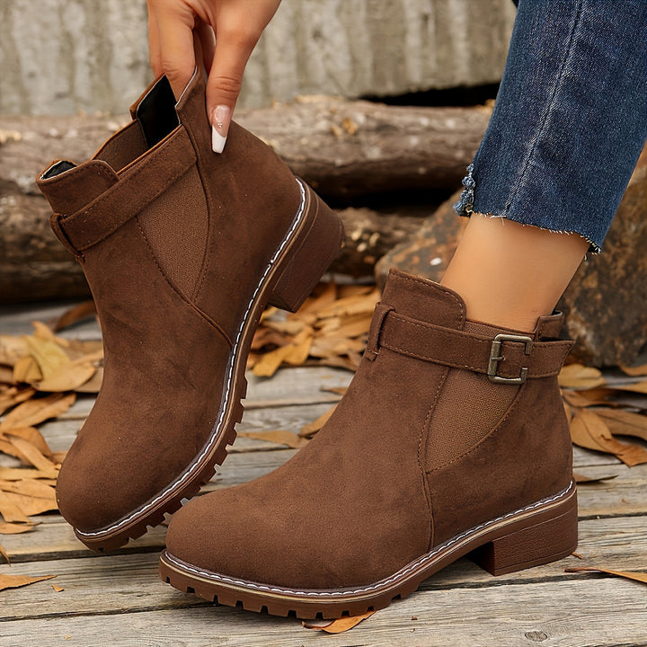 Nora | Suede Chelsea Ankle Boots with Buckle Strap and Chunky Sole for Women