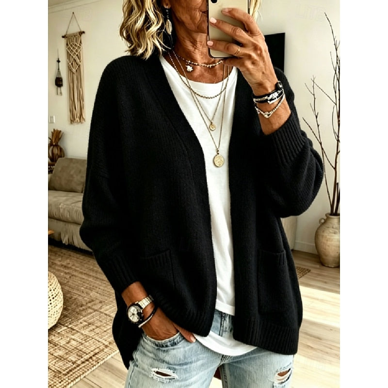 Iris Relaxed Open-Front Knit Cardigan with Pockets