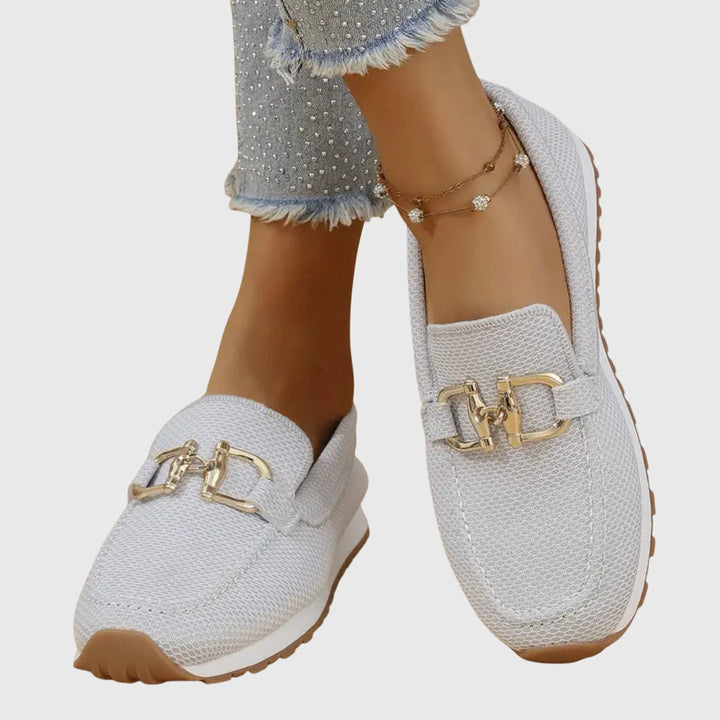 Women's Knit Slip-On Loafer Sneakers with Gold-Tone Buckle Detail
