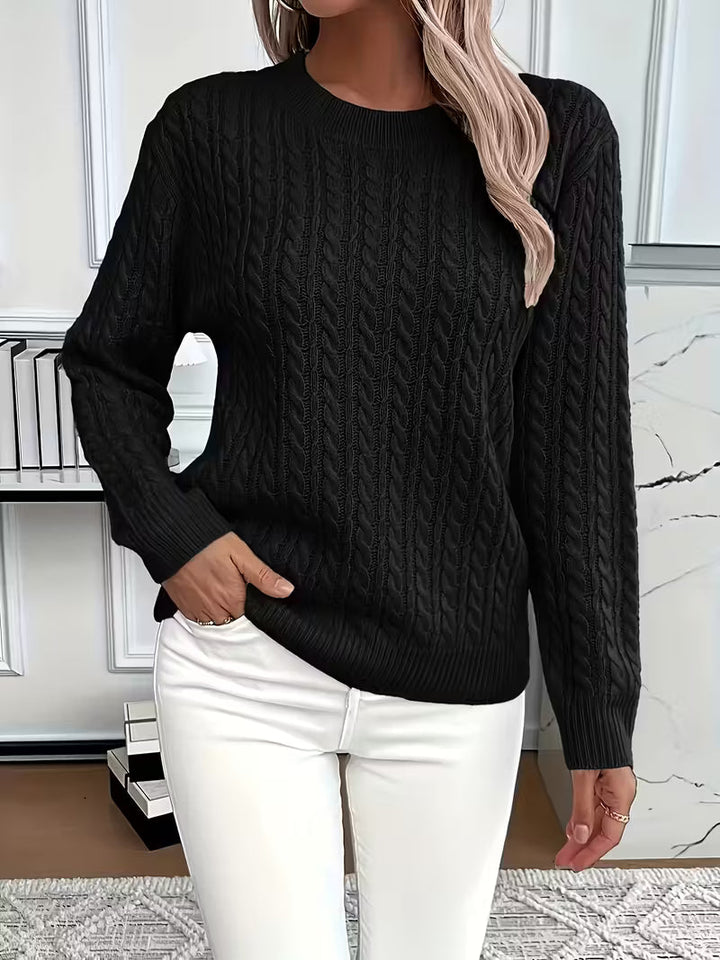 Women's Cable Knit Crewneck Sweater in Mint Green - Relaxed Fit Long Sleeve Pullover