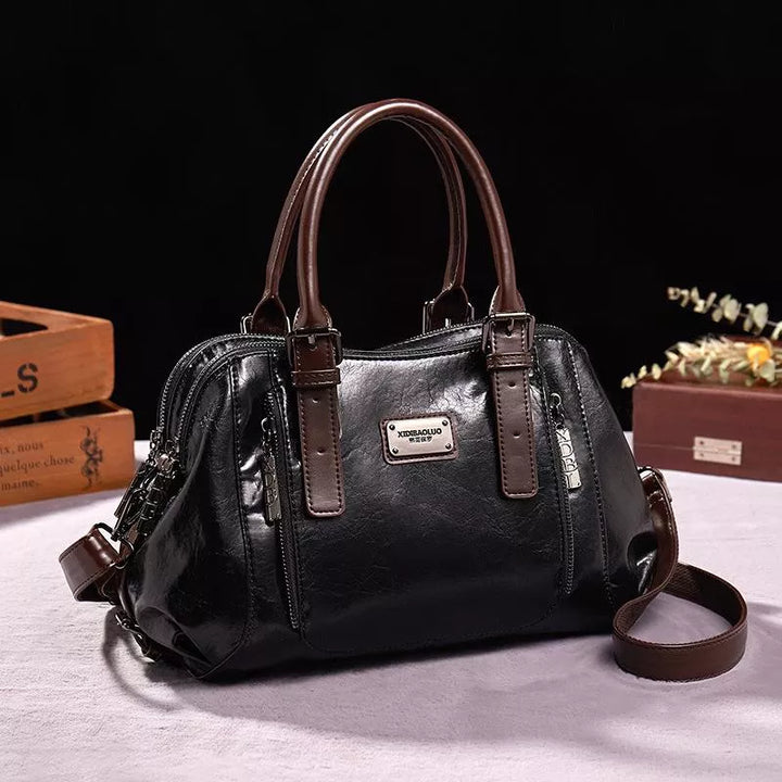 Vintage Style Faux Leather Tote Handbag with Crossbody Strap in Brown
