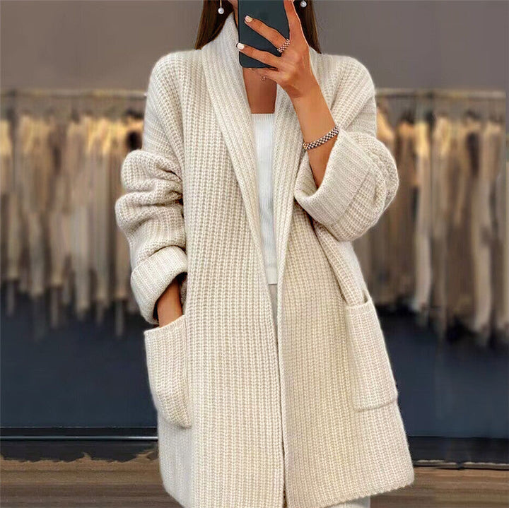 Women's Long Open-Front Knit Cardigan with Pockets