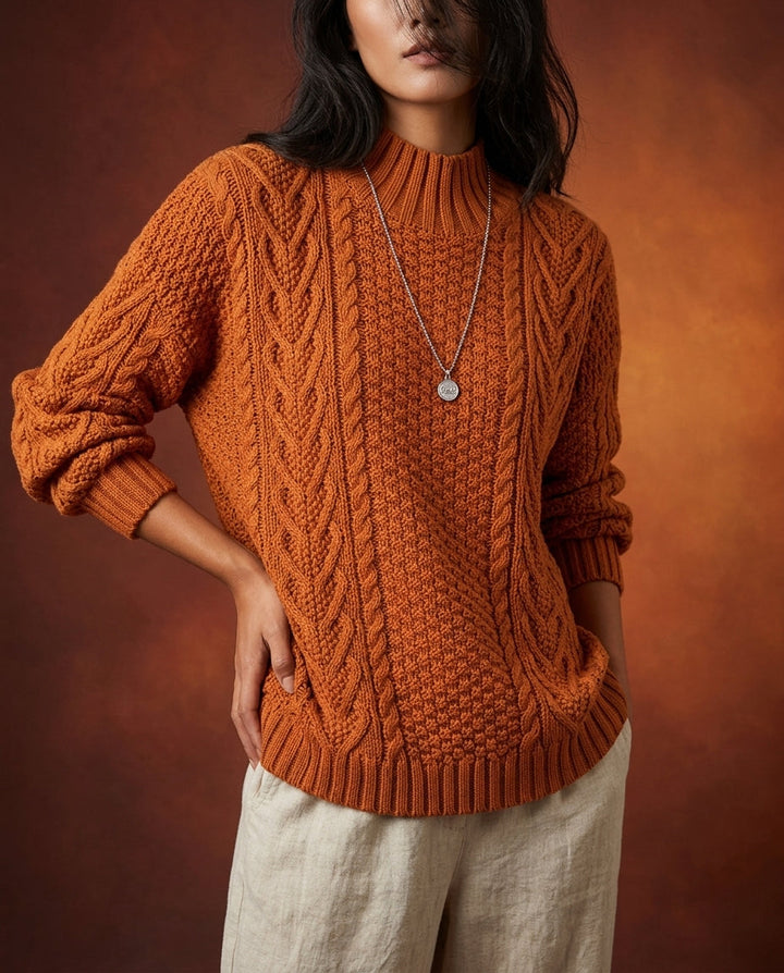 Maren | Chunky Cable Knit Mock Neck Sweater for Women