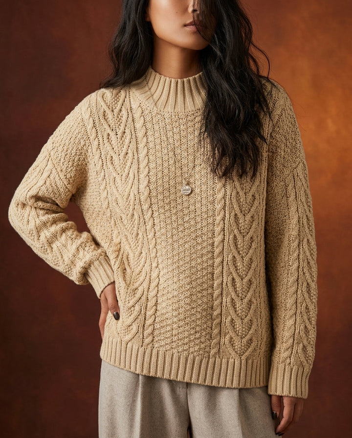 Maren | Chunky Cable Knit Mock Neck Sweater for Women