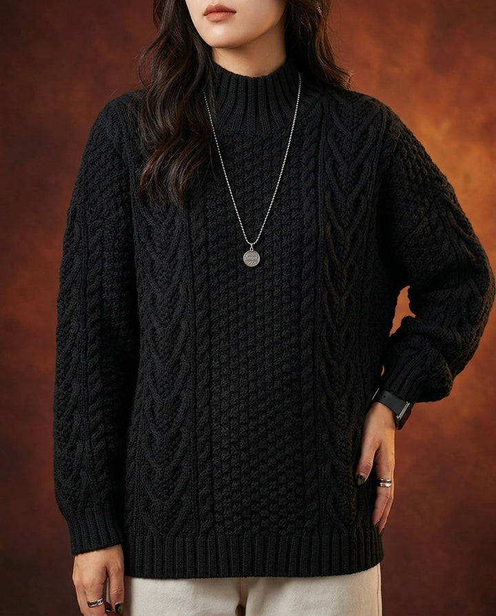 Maren | Chunky Cable Knit Mock Neck Sweater for Women