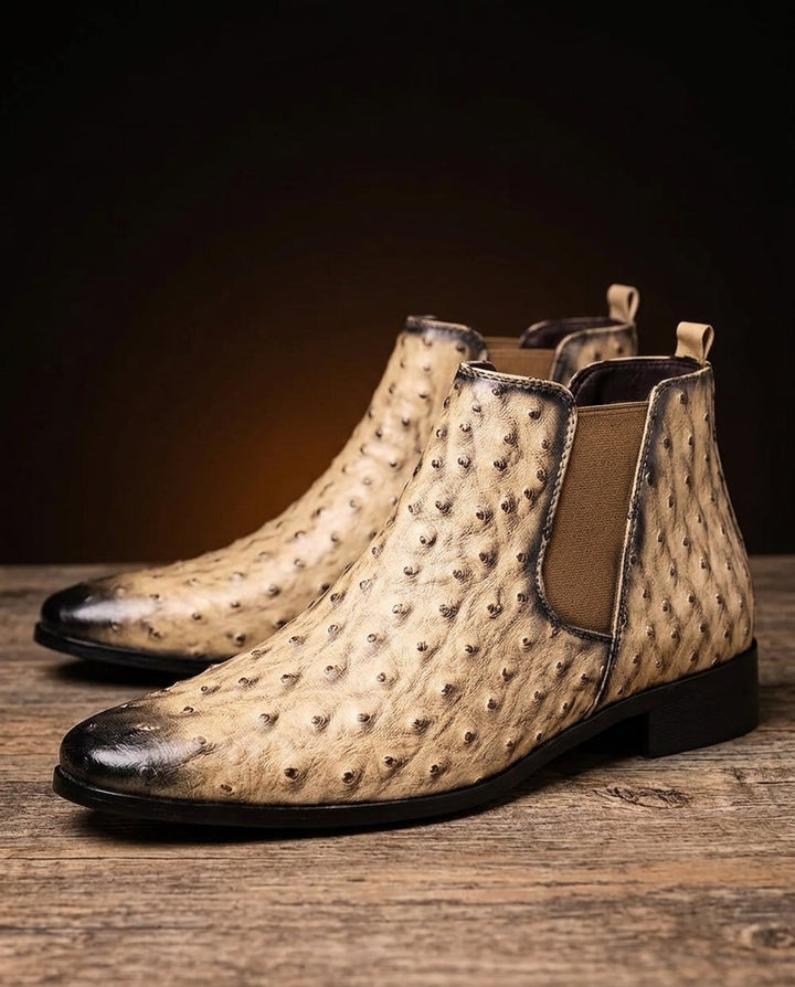 Barrow Men's Ostrich Embossed Leather Chelsea Boots