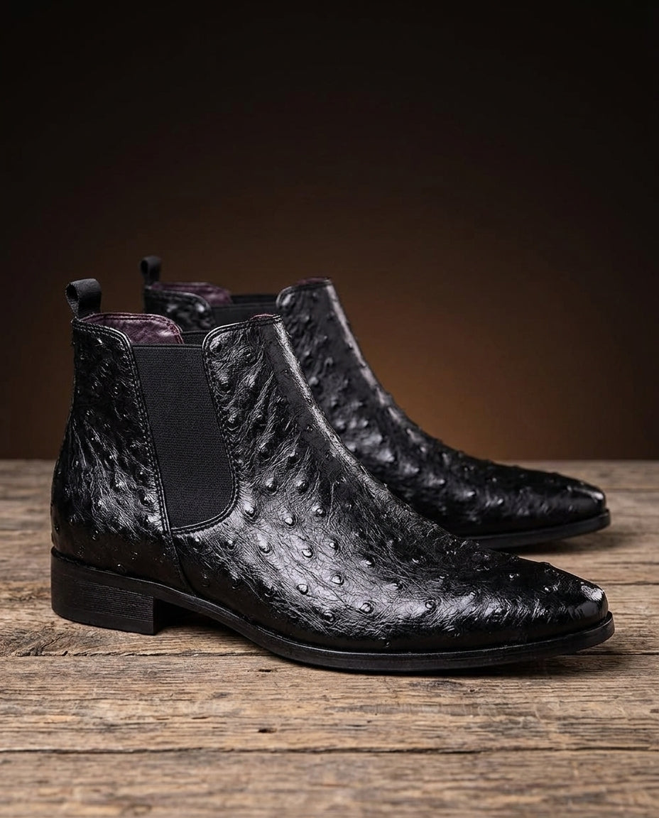 Barrow Men's Ostrich Embossed Leather Chelsea Boots