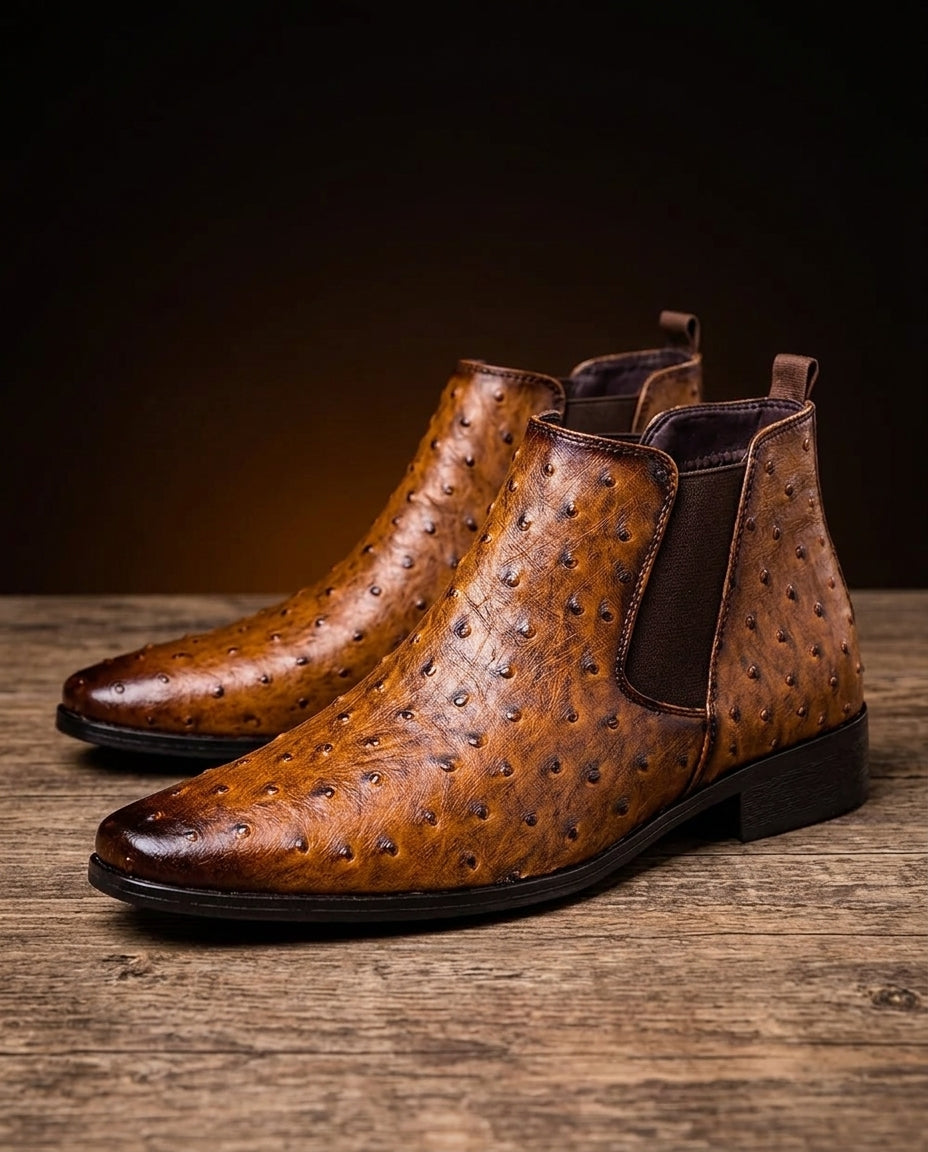 Barrow Men's Ostrich Embossed Leather Chelsea Boots