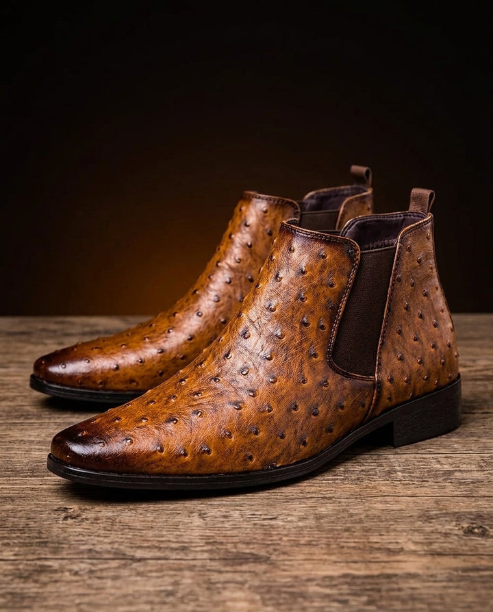 Barrow Men's Ostrich Embossed Leather Chelsea Boots