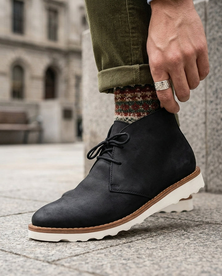 Marcus | Men's Suede Chukka Boots with White Wedge Sole for Men