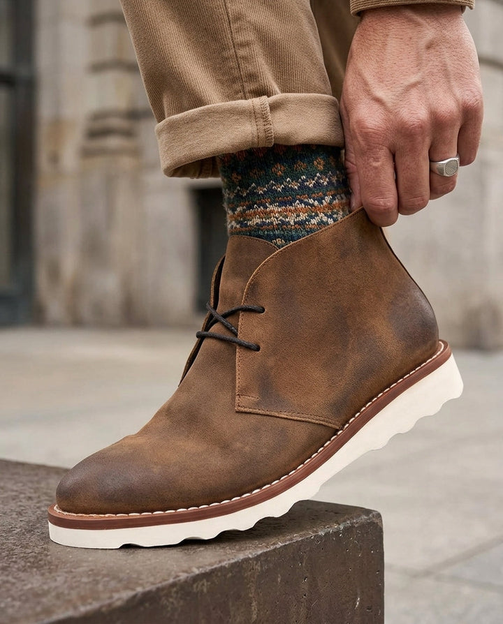 Marcus | Men's Suede Chukka Boots with White Wedge Sole for Men