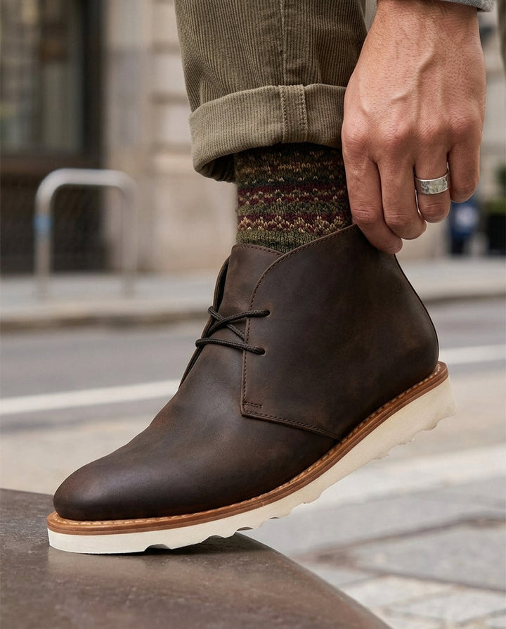 Marcus | Men's Suede Chukka Boots with White Wedge Sole for Men