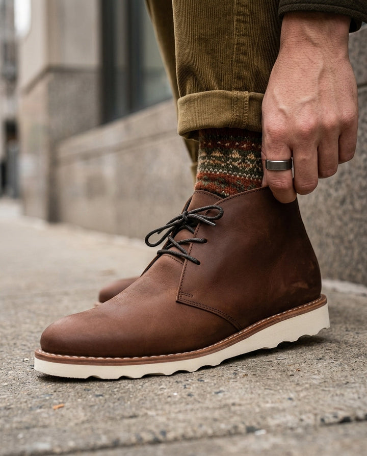 Marcus | Men's Suede Chukka Boots with White Wedge Sole for Men