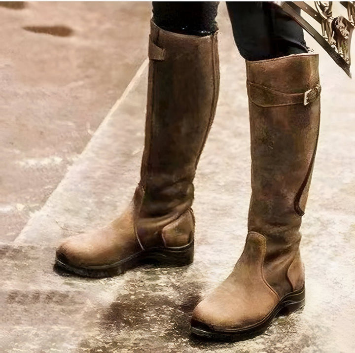 Harriet | Leather Knee-High Equestrian Riding Boots with Buckle Strap for Women