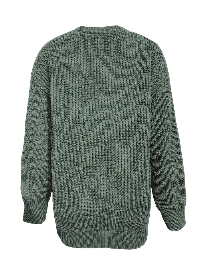 Maisie Relaxed Fit Button-Front Ribbed Knit Cardigan with Front Pockets