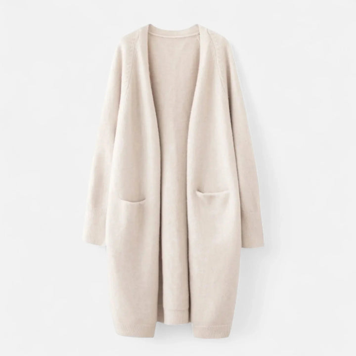 Women's Ribbed Knit Longline Open-Front Cardigan Sweater with Patch Pockets