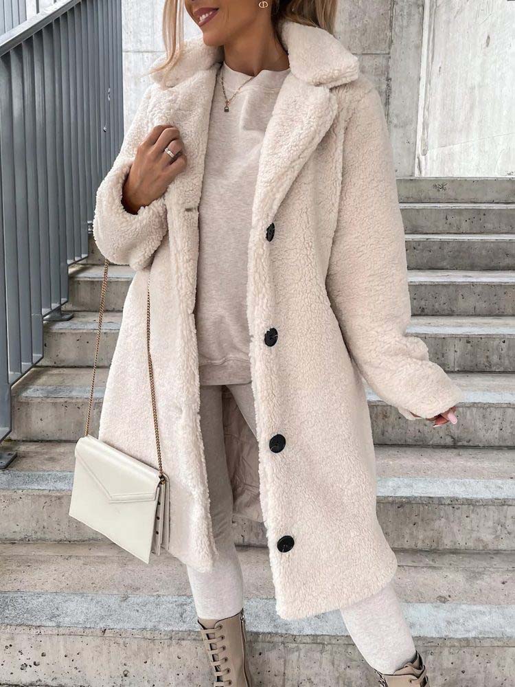 Sophia | Long Teddy Bear Fleece Coat with Button Front for Women