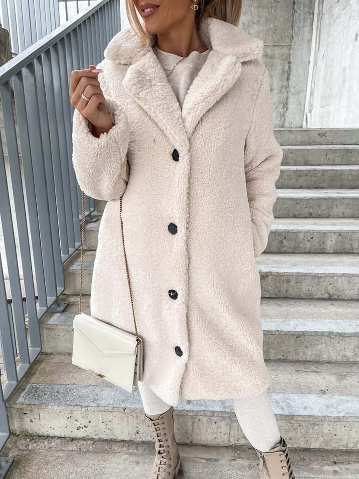 Sophia | Long Teddy Bear Fleece Coat with Button Front for Women