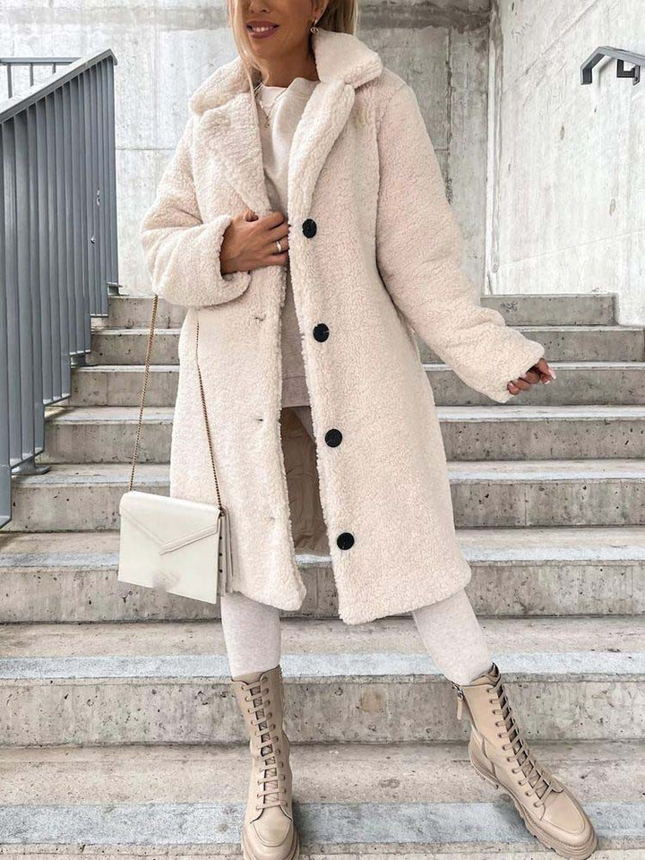 Sophia | Long Teddy Bear Fleece Coat with Button Front for Women