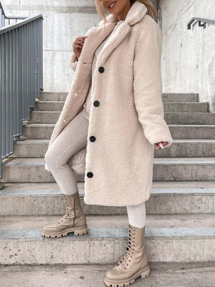 Sophia | Long Teddy Bear Fleece Coat with Button Front for Women