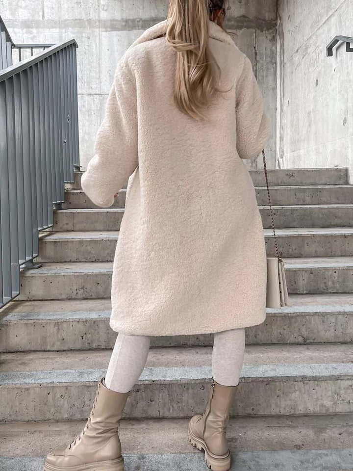 Sophia | Long Teddy Bear Fleece Coat with Button Front for Women