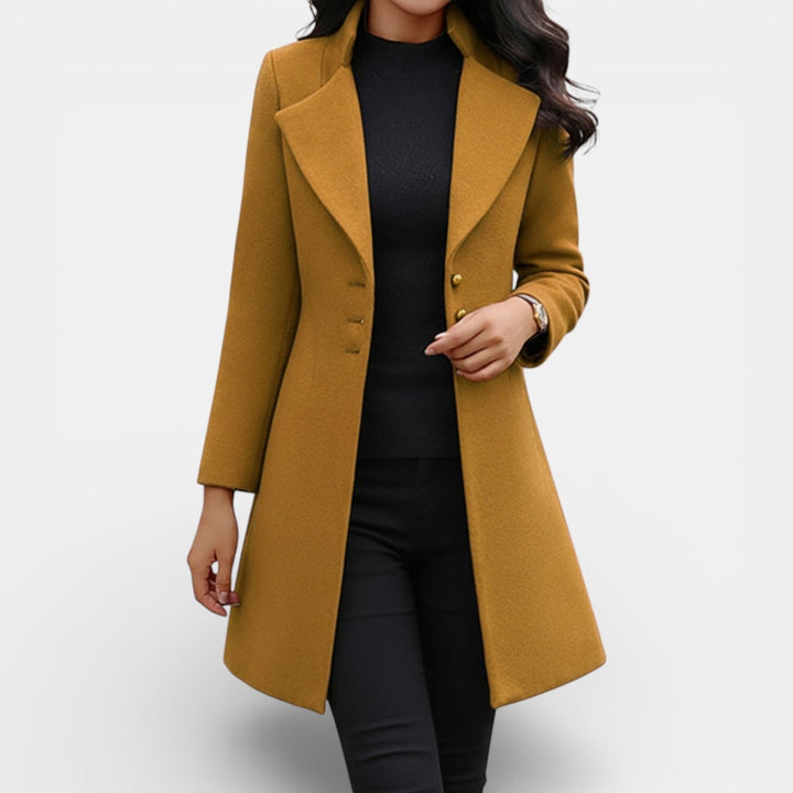 Emmaline Women's Fitted Long Coat with Notched Lapel in Black