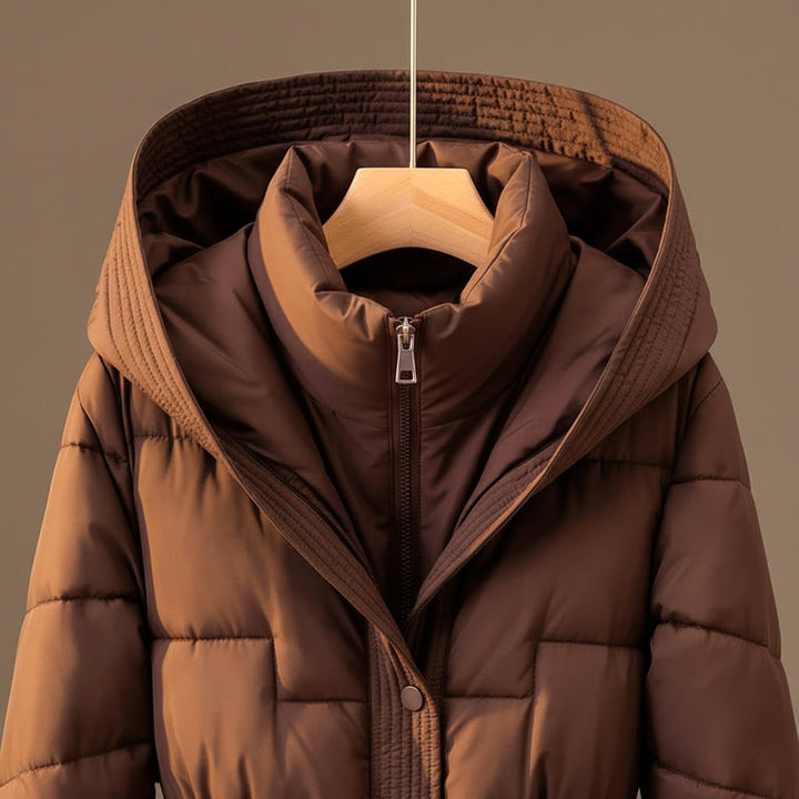 Anastasia Women's Quilted Hooded Long Puffer Coat with Belt