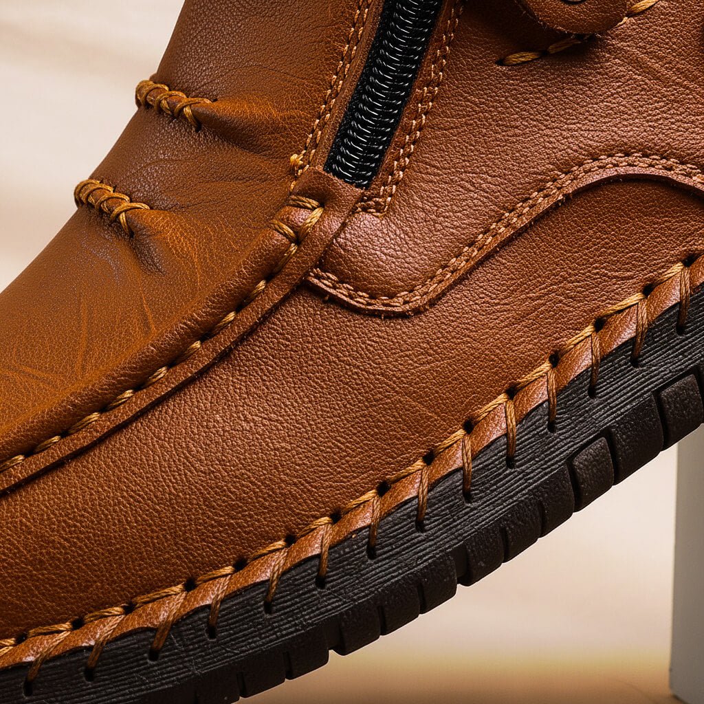 Langford Men's Leather Casual Shoe with Side Zip and Hand-Stitched Detail