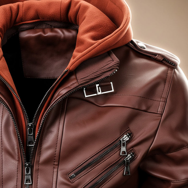 Marcus | Men's Hooded Faux Leather Bomber Jacket for Men