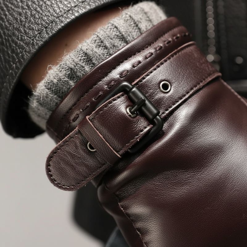 Carrington Men's Genuine Leather Winter Gloves with Adjustable Buckle Strap