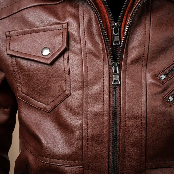 Marcus | Men's Hooded Faux Leather Bomber Jacket for Men
