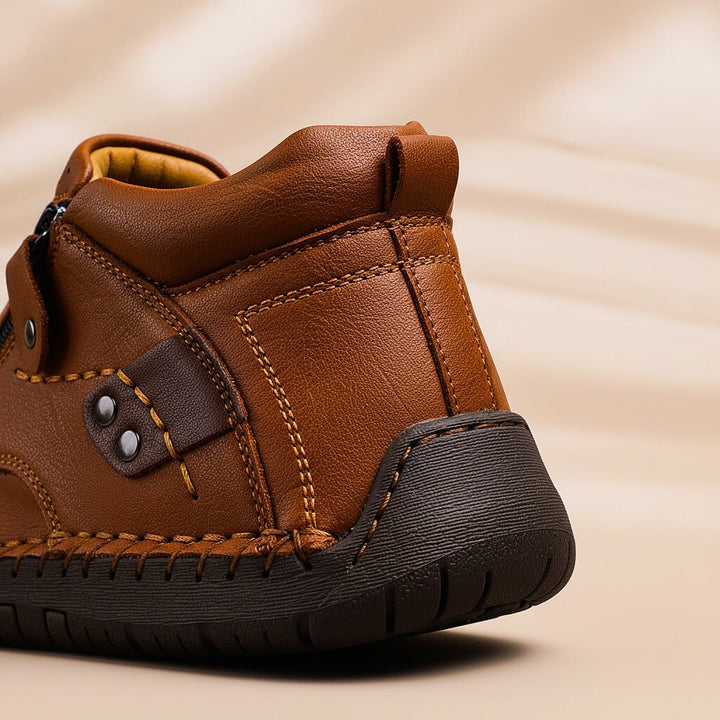 Langford Men's Leather Casual Shoe with Side Zip and Hand-Stitched Detail