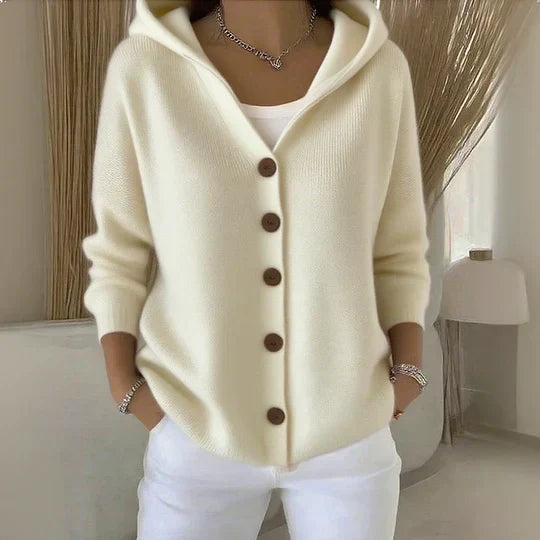 Women's Hooded Button-Front Knit Cardigan in Pink