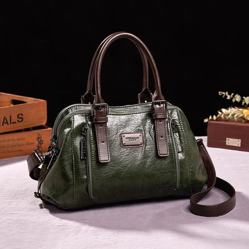 Vintage Style Faux Leather Tote Handbag with Crossbody Strap in Brown