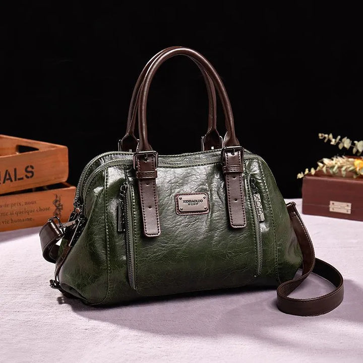 Vintage Style Faux Leather Tote Handbag with Crossbody Strap in Brown