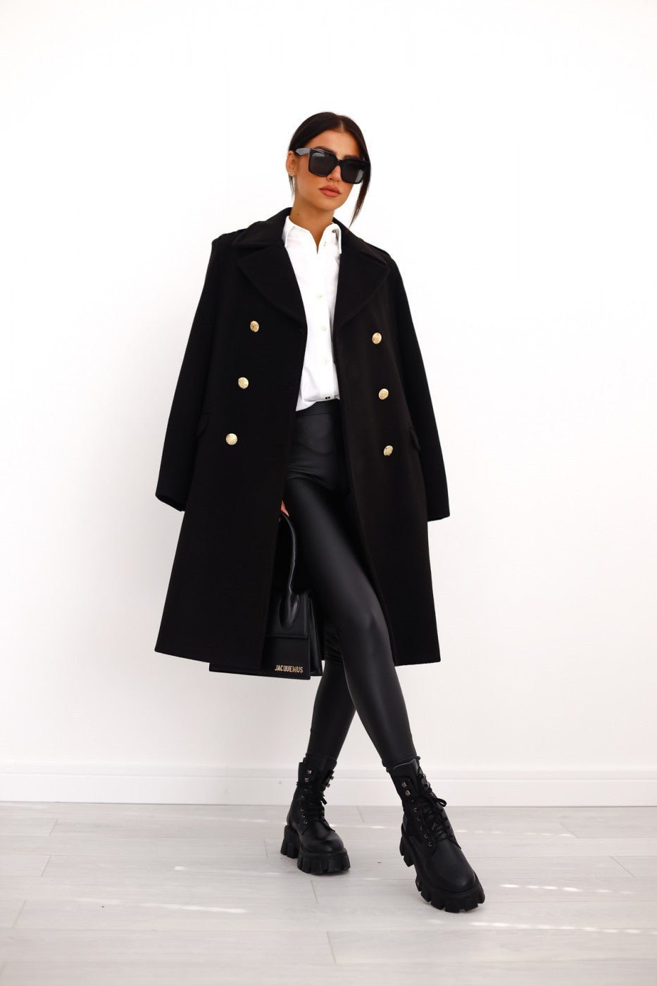 Vivienne | Double-Breasted Wool-Blend Long Coat with Gold Buttons for Women
